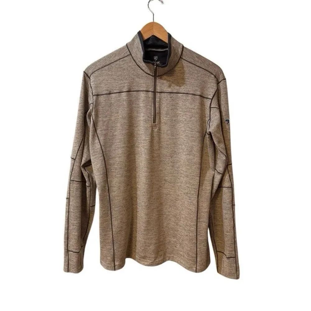 Kuhl Mens Ryder Sweater L Beige 1/4 Zip Pullover Thumbholes Running Hike